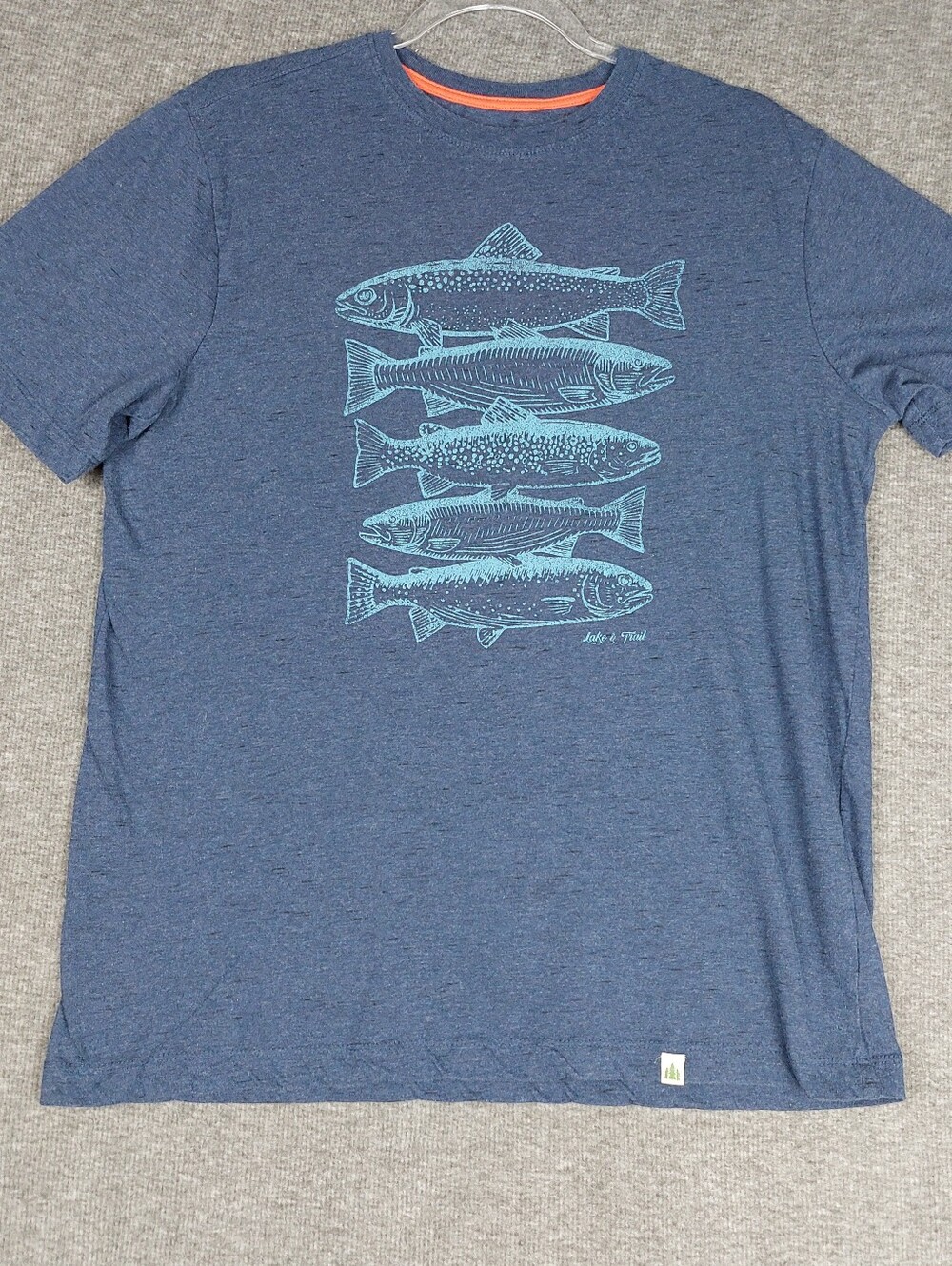 LAKE & TRAIL MENS BLUE FISH FISHING OUTDOORS CREW NECK SHORT SLEEVE TSHIRT L